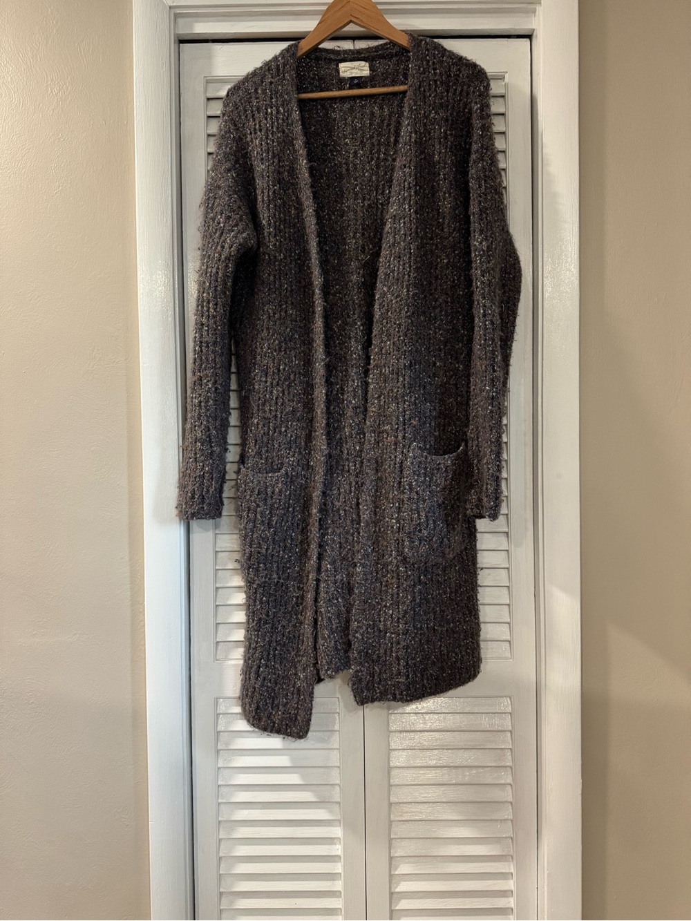 Cozy Long Open-Front Purple Marled Cardigan Sweater